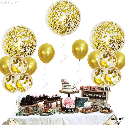 Miniatura 4 de Katchon, Globos metálicos de confeti dorado – enormes 36 pulgadas, paquete de 21 Globos dorados de látex, decoraciones de Año Nuevo 2026 Globos