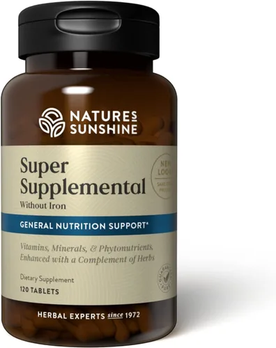 Nature's Sunshine Súper suplementario sin hierro, 120 tabletas | Multivitamínico para hombres y mujeres proporciona vitaminas, minerales,