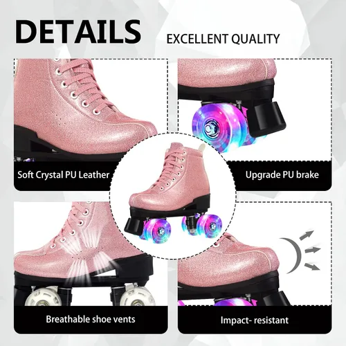 Miniatura 2 de Perzcare Zapatos de patinaje para mujeres y hombres, clásicos de piel sintética de cristal, patines de doble fila para principiantes, patines