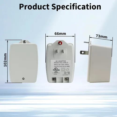 Miniatura 7 de Timbre de puerta de 16.5 V 40 VA enchufable de reajuste automático de transformadores de CA de seguridad, compatible con Ring Video Doorbell Pro