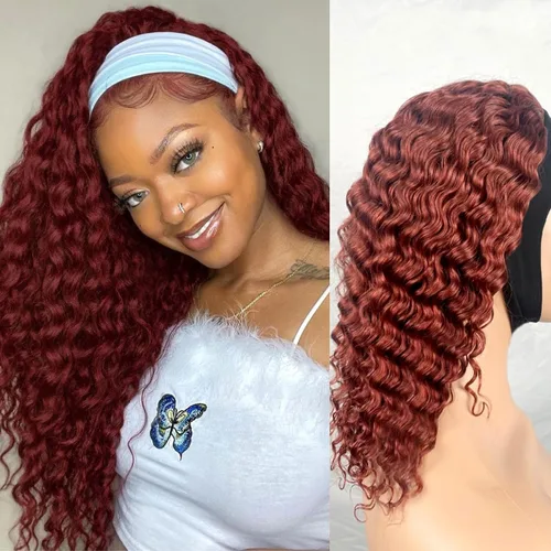 Miniatura 28 de XSY: Peluca de diadema de cabello humano de onda profunda sin pegamento, sin encaje frontal, peluca de diadema rizada, lista para usar y llevar