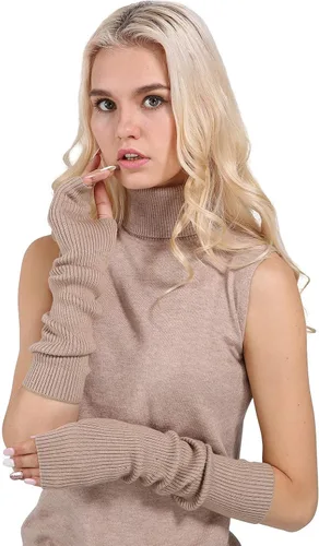 Miniatura 56 de Facecozy Calentadores de brazos para mujer, mezcla de lana de cachemira, guantes largos sin dedos para mujer, guantes para clima frío con agujero