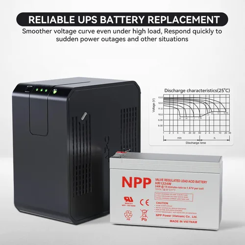 Miniatura 6 de NPP Batería HR1224W de 12 V 6 Ah, batería de repuesto de UPS AGM de alta velocidad de 144 W con terminales F2, compatible con APC RBC154, BE600M1