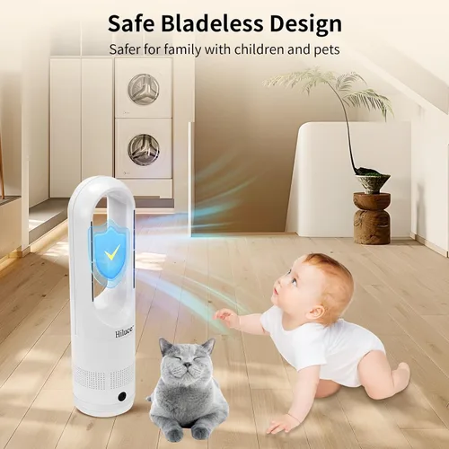 Miniatura 5 de Hiluce Ventilador sin aspas para todas las estaciones, combo de calentador de espacio de 1400W y ventilador de torre de 40W con control remoto