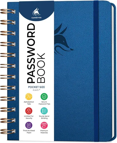 Miniatura 28 de Clever Fox Libro de Contraseñas en Espiral – Organizador de Direcciones de Internet y Contraseñas con Pestañas Alfabéticas Laminadas – Diario Negro