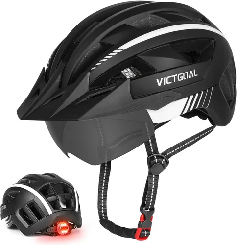 Miniatura 11 de VICTGOAL Casco de bicicleta para hombres y mujeres con luz LED, gafas magnéticas desmontables, visera solar extraíble, casco de bicicleta de montaña