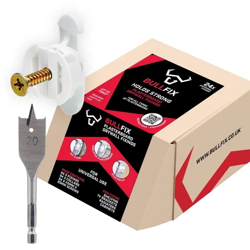 Bullfix Anclajes Universales para Paneles de Yeso, Sostiene hasta 255lbs, Fijaciones para Pared Hueca de Alta Resistencia, Kit con Tornillos y Broca