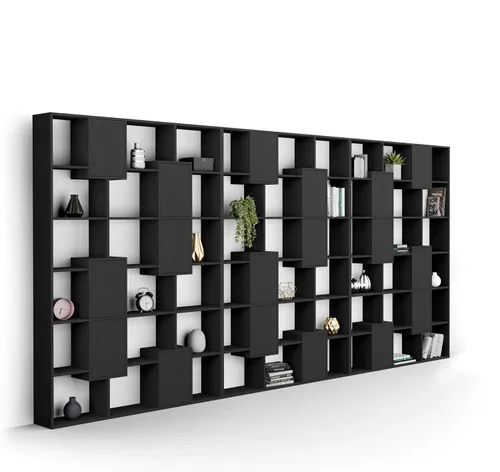 Miniatura 60 de Mobili Fiver, Iacopo XS Estantería con puertas de panel (63.31 x 31.5 pulgadas), color negro Ashwood, Made in Italy