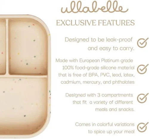 Miniatura 4 de Ullabelle Caja Bento para niños, 3 compartimentos, lonchera a prueba de fugas para bebé, contenedor de aperitivos sin BPA, lonchera dividida