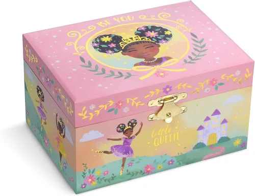Miniatura 2 de Jewelkeeper Joyero musical para niña con bailarina negra diseño de pequeña reina con lámina dorada melodía de lago cisne