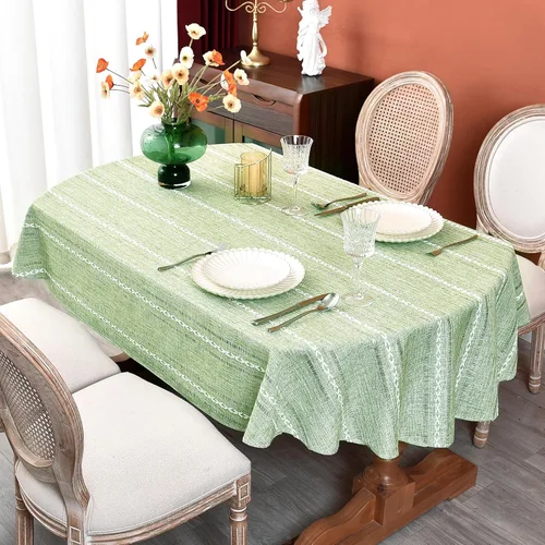Miniatura 9 de Mantel rústico ovalado de lino de algodón bordado, mantel de primavera para cocina, comedor, fiesta, mantel para mesas ovaladas, 60 x 104 pulgadas
