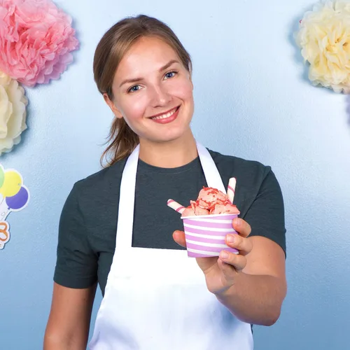 Miniatura 5 de Barra de helado extra duradera con diseño de rayas rosadas, 8 onzas. Tazas/tazón de helado - Tazas perfectas para cumpleaños de niños y fiestas