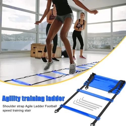 Miniatura 4 de Equipo de entrenamiento de fútbol Juego de entrenamiento de agilidad de velocidad, incluye 1 escalera de agilidad, 4 pilas de acero, 12 conos