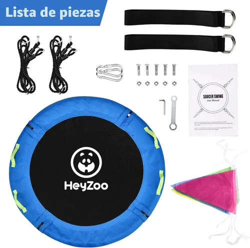 Miniatura 6 de HeyZoo Columpio de Árbol, Columpio de Platillo Volador de 102 cm para Niños, Capacidad de Peso de 406 kg, con Correas Ajustables para Colgar