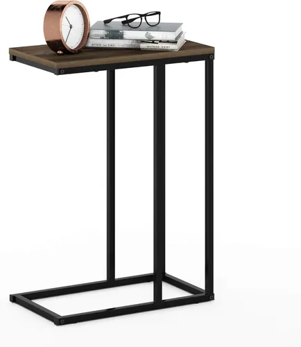 Miniatura 11 de Furinno Turn-N-Tube - Mesa auxiliar en forma de C con ruedas, robre francés gris/negro Roble francés gris/negro.