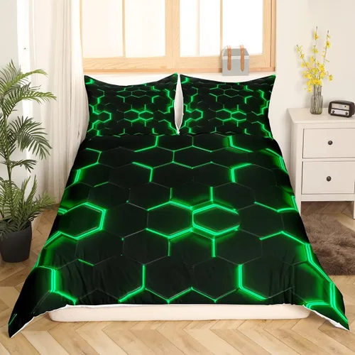 Miniatura 32 de Funda de edredón de panal para niños, hombres y niñas, juego de ropa de cama moderno con temática geométrica hexagonal, diseño de cuadrícula