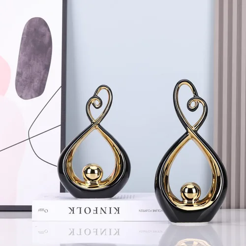 Miniatura 6 de Acento decorativo negro, arte de porcelana de mediados de siglo, decoraciones modernas en negro y dorado, objetos de mesa de comedor, escultura Oro