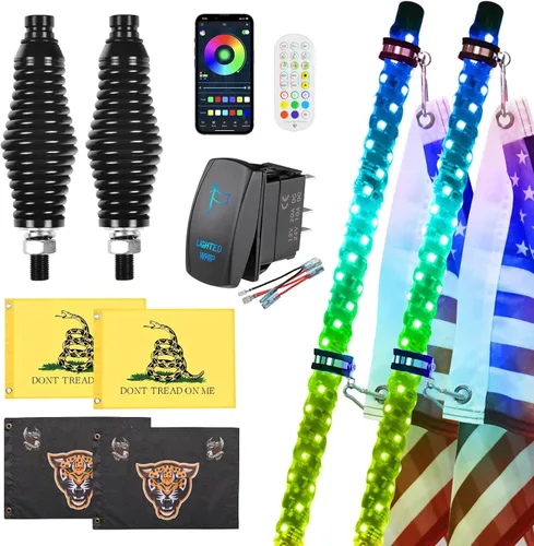 Miniatura 12 de Ehaho 1 paquete de 1 pie de luces de látigo, luz de látigo LED con aplicación y control remoto, látigos iluminados RGB en espiral persiguiendo