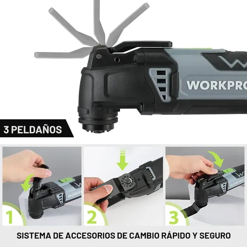 Miniatura 6 de WORKPRO Kit de múltiples herramientas oscilantes para Navidad, sierra oscilante reemplazable de bloqueo rápido con cable de 3.0 amperios con 7