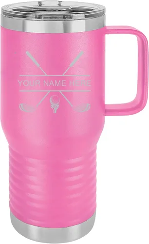 Miniatura 6 de Vaso aislado de acero inoxidable de doble pared con grabado personalizado para palos de golf y golfista, taza de café de viaje de 20 onzas, asa