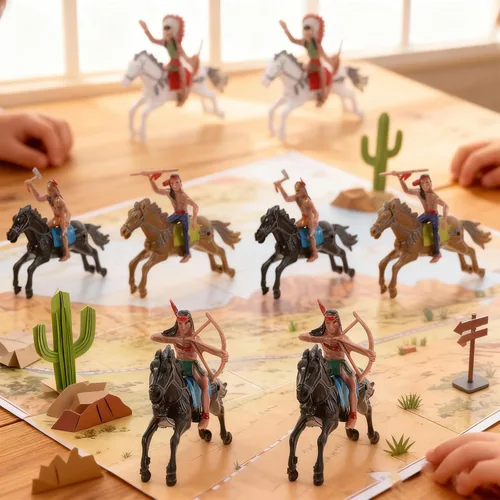 Miniatura 7 de NUOBESTY Figuras de modelo indio, equitación de plástico indios, figuras de nativos americanos, 8 piezas