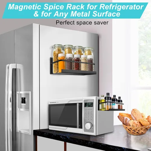 Miniatura 2 de Paquete de 2 especieros magnéticos de alta calidad para refrigerador, estante magnético fuerte para especias para sostener tarros, estante magnético