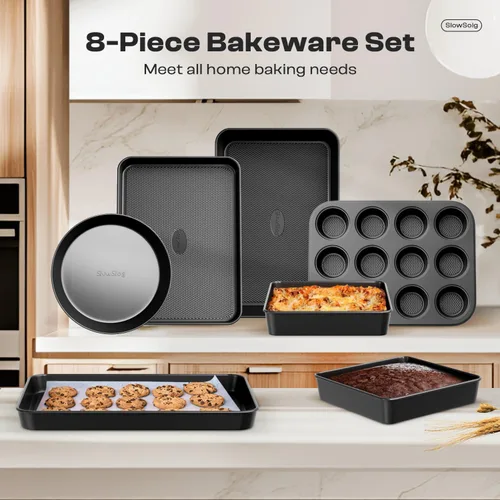 Miniatura 3 de Juego de Moldes Antiadherentes para Hornear, Juego de 8 Piezas Apilables para Repostería, Juego de Moldes para Horno No Tóxicos, Incluye Bandeja