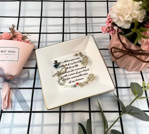 Miniatura 2 de XJF Mother of The Bride, Mother of the Groom - Plato decorativo de cerámica para anillos de la madre del novio