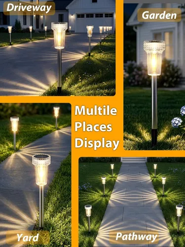 Miniatura 8 de DERAYSION Luces solares para exteriores, paquete de 8 luces impermeables para caminos de jardín, iluminación con poste de acero inoxidable