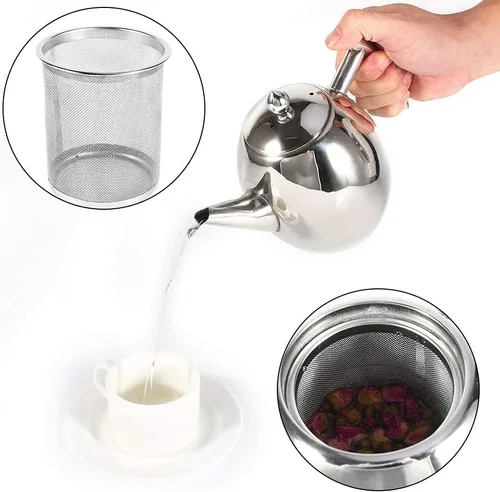 Miniatura 2 de Jarra de café de acero inoxidable de 1,5 litros, con fondo plano grueso, acabado brillante, filtro incluido para el hogar, hotel, cafetería, bar