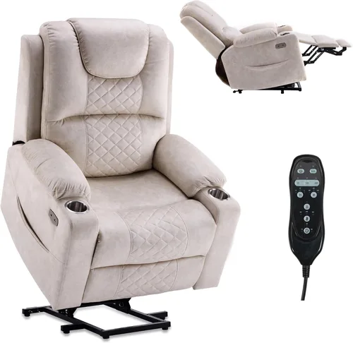 Miniatura 12 de Silla reclinable eléctrica de gran tamaño para personas grandes y altas, silla reclinable eléctrica grande de 25 pulgadas con masaje y calefacción