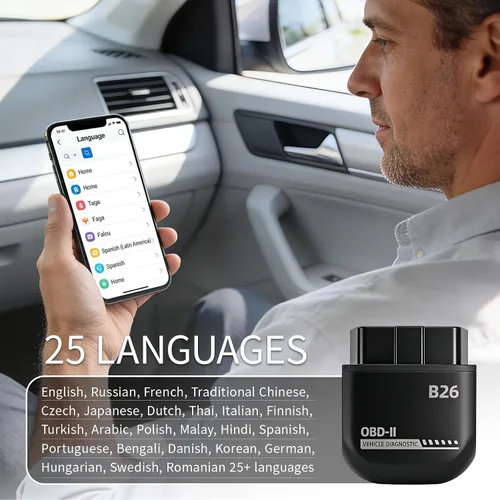 Miniatura 8 de Escáner B26 Bluetooth OBD2 para iOS y Android - Lector de código de motor sin suscripción, herramienta de diagnóstico del motor mejorada 2026, luz