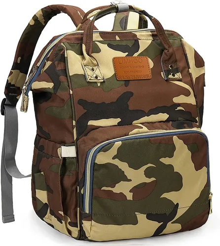 Miniatura 11 de LIMHOO Mochila para pañales para hombres y papá, bolsa de pañales de camuflaje de lona grande impermeable para el cuidado del bebé, Camuflaje