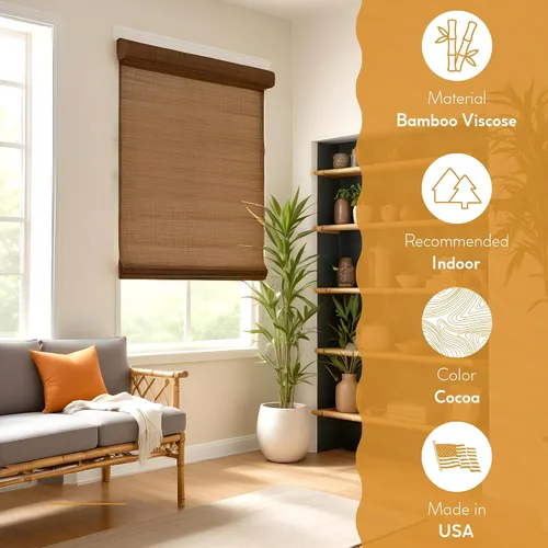 Miniatura 8 de Radiance Persianas Romanas de Bambú Sin Cordón para Ventanas - Persianas de Bambú de Varillas Planas para Control de Luz Semi-Privado - Persianas