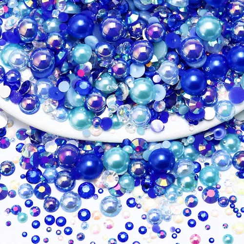 Miniatura 14 de 60g de perlas planas mixtas y diamantes de imitación para manualidades, vasos, zapatos, arte de uñas facial, perlas medias de 2mm-10mm y piedras