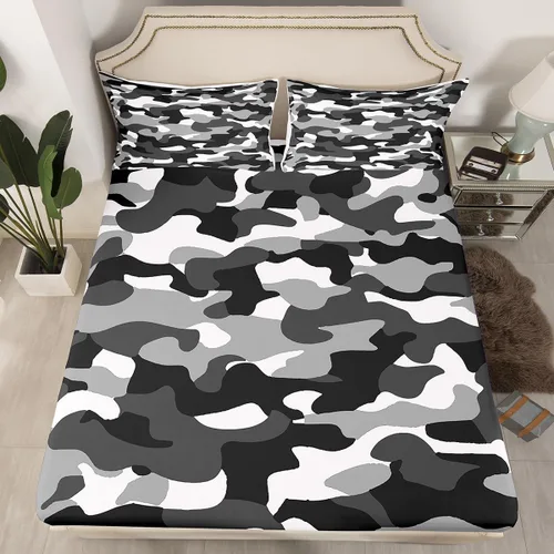 Miniatura 24 de Sábanas de camuflaje para niños, sábanas bajeras de camuflaje verde militar, juego de ropa de cama de camuflaje militar para niños, adolescentes