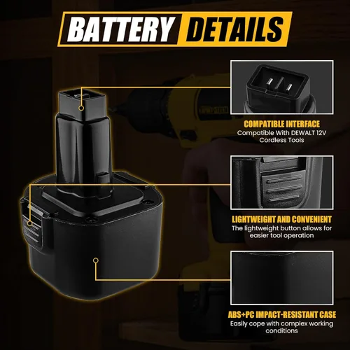 Miniatura 3 de VANTTECH DW9062 9.6V 4.8Ah Ni-MH Batería de repuesto para Dewalt 9.6V Power Tools DW9062 DW9061 DE9036 DE9061 DE9062 DW926 DW955K DW955 DW926K-2