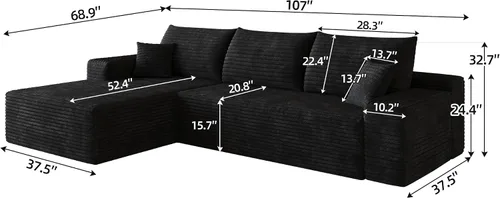 Miniatura 2 de Sofá modular Cloud de 107 pulgadas, sofá modular en forma de L con diván de gran tamaño orientado hacia la izquierda, sofá de pana de asiento