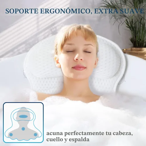 Miniatura 2 de Almohada de baño, almohadas de baño de lujo para soporte de cuello y espalda, almohada de bañera con tela de malla 4D suave y ventosas Blanco