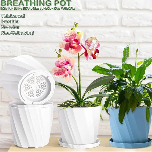 Miniatura 2 de Macetas de 8 pulgadas con agujeros de drenaje y platillos - Macetas para plantas de interior - Macetas de plástico blanco para plantas al aire libre