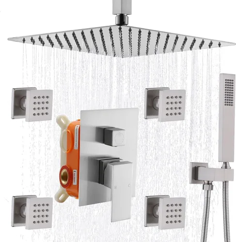 Miniatura 19 de Enga - Sistema de ducha con espray corporal, 12 pulgadas de sistema de cabezal de ducha de lluvia montado en la pared, sistema de chorros de ducha