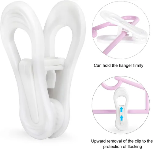 Miniatura 3 de Tinfol Clips de plástico blanco para colgar, paquete de 24 clips para colgar – Pinzas de dedo de agarre fuerte para perchas de ropa de plástico