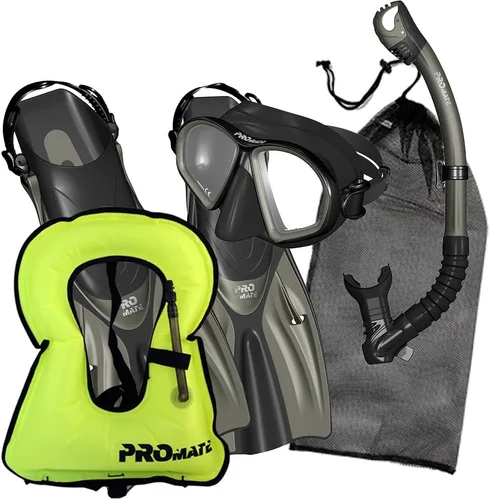 Miniatura 7 de Promate Juego de esnórquel, máscara de aletas de esnórquel y bolsa de equipo de snorkel seco para adultos y jóvenes, juego de esnórquel