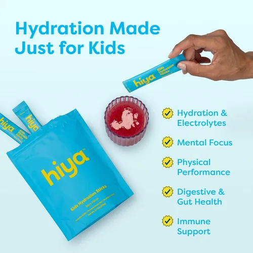 Miniatura 2 de Hiya Kids Hidratación con Electrolitos - Polvos de Hidratación para Niños con Sabor a Bayas sin Azúcar Añadida - 15 Palitos - Mezcla de Bebida