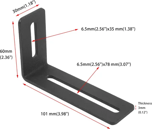 Miniatura 2 de Paquete de 12 soportes de esquina ajustables negros, juntas de acero en forma de L ranuradas para sostener, montar, fijar, grosor de 1/4 pulgadas