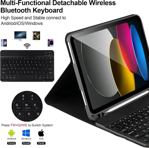 Miniatura 2 de AHYWTAN Funda para iPad 11/10ª generación con teclado, funda de teclado Bluetooth desmontable para iPad A16 2025 de 11 pulgadas/10ª generación 2022