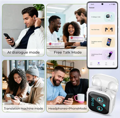 Miniatura 6 de Auriculares de Traducción NE20, Auriculares Bluetooth 5.4 con Pantalla LED, Traductor de 135 Idiomas, Dispositivo Traductor 4en1, Adecuados