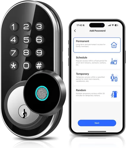 Miniatura 8 de TEEHO TE342 Cerradura inteligente de puerta de entrada sin llave con teclado, control remoto de aplicación Bluetooth, cerrojo electrónico para Negro