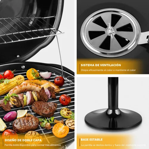 Miniatura 2 de Techwood - Parrilla eléctrica para barbacoa para interiores y exteriores, parrilla portátil extraíble de 1600 W con bandeja ajustable de calor