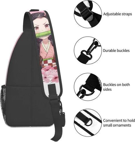 Miniatura 4 de Aolazw Mochila de anime Nezukos unisex cruzada mochila manga solo hombro bolsa pecho bolsa Cosplay Daypack, N3, Mochilas Sling